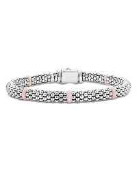 Sterling Silver Pink Caviar Ceramic Bead Link Bracelet