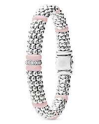 Sterling Silver Pink Caviar Diamond & Ceramic Bead Link Bracelet