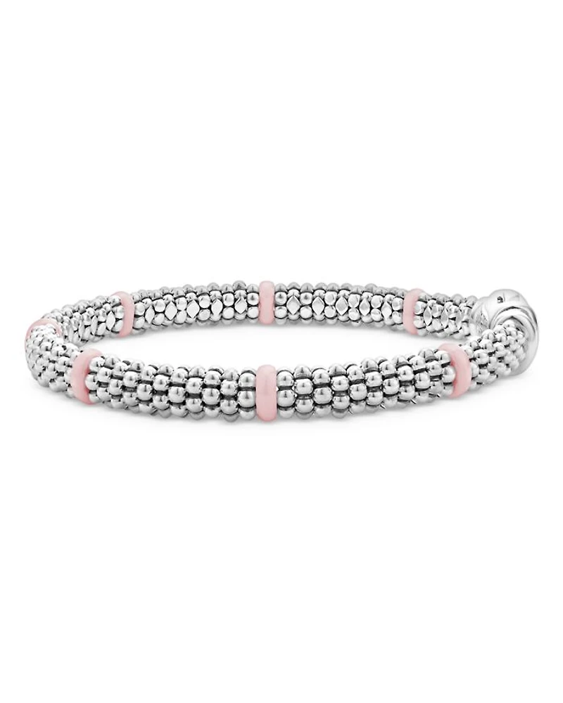 Sterling Silver Pink Caviar Ceramic Bead Link Bracelet
