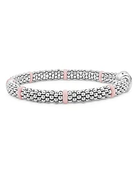 Sterling Silver Pink Caviar Ceramic Bead Link Bracelet