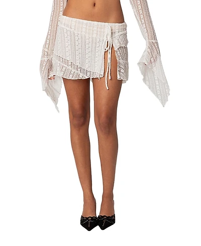 Edikted Anastasia Sheer Lace Ruffle Mini Skirt