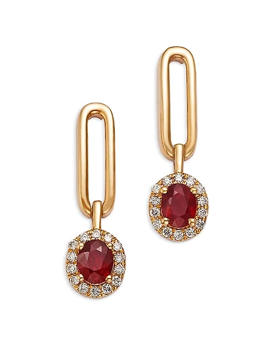 Bloomingdale's Fine Collection Ruby & Diamond Halo Drop Earrings
