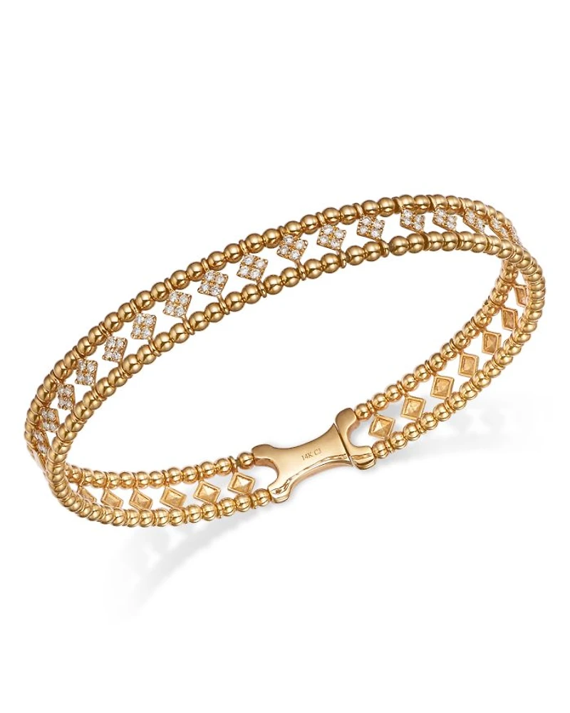 Diamond Openwork Bangle Bracelet in 14K Yellow Gold, 0.50 tcw