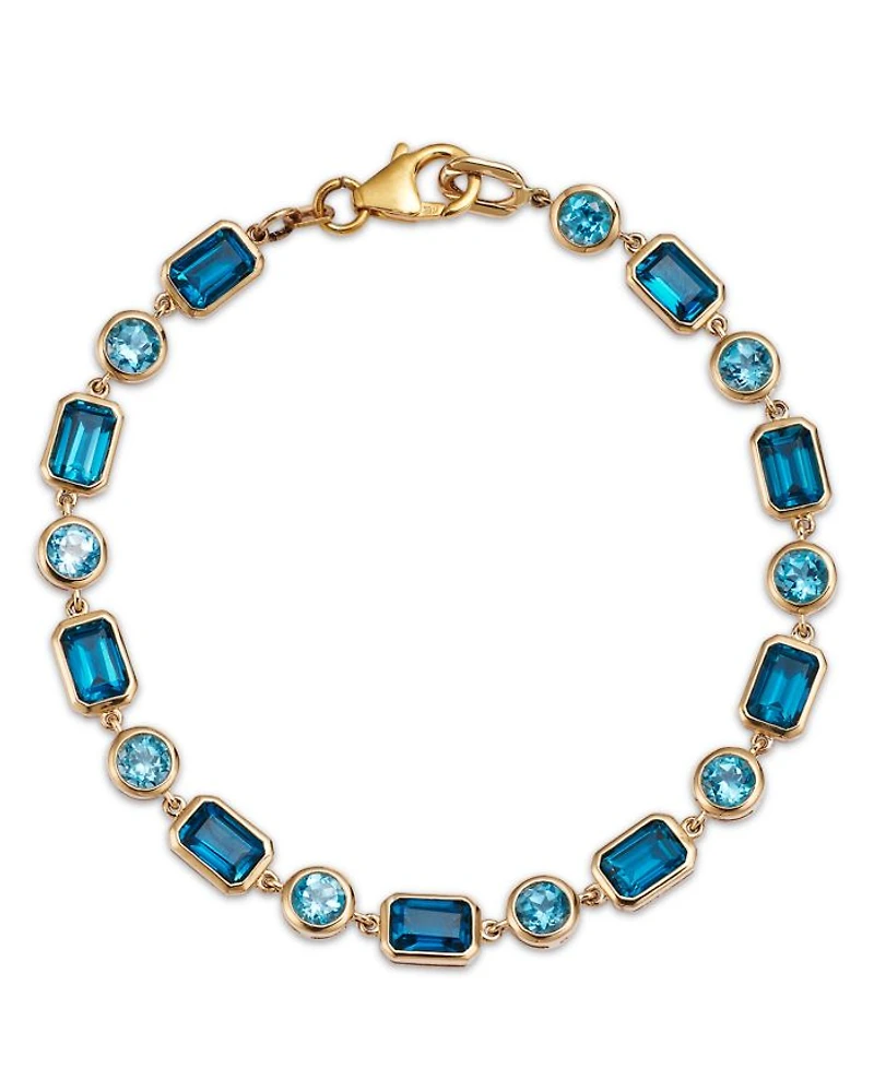 Blue Topaz Link Bracelet in 14K Yellow Gold