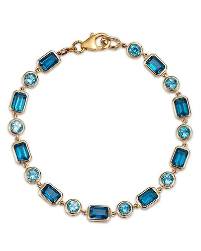 Blue Topaz Link Bracelet in 14K Yellow Gold