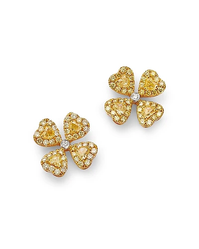 Bloomingdale's Fine Collection White & Yellow Diamond Flower Stud Earrings