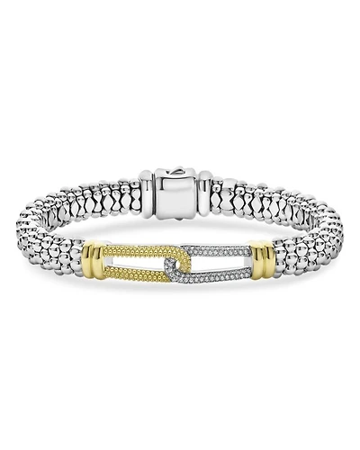 18K Yellow Gold & Sterling Silver Caviar Lux Diamond Interlocking Loop Bead Clip Bracelet - Exclusive