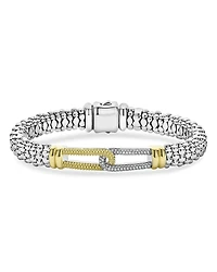 Lagos 18K Yellow Gold & Sterling Silver Caviar Lux Diamond Interlocking Loop Caviar Bead Clip Bracelet
