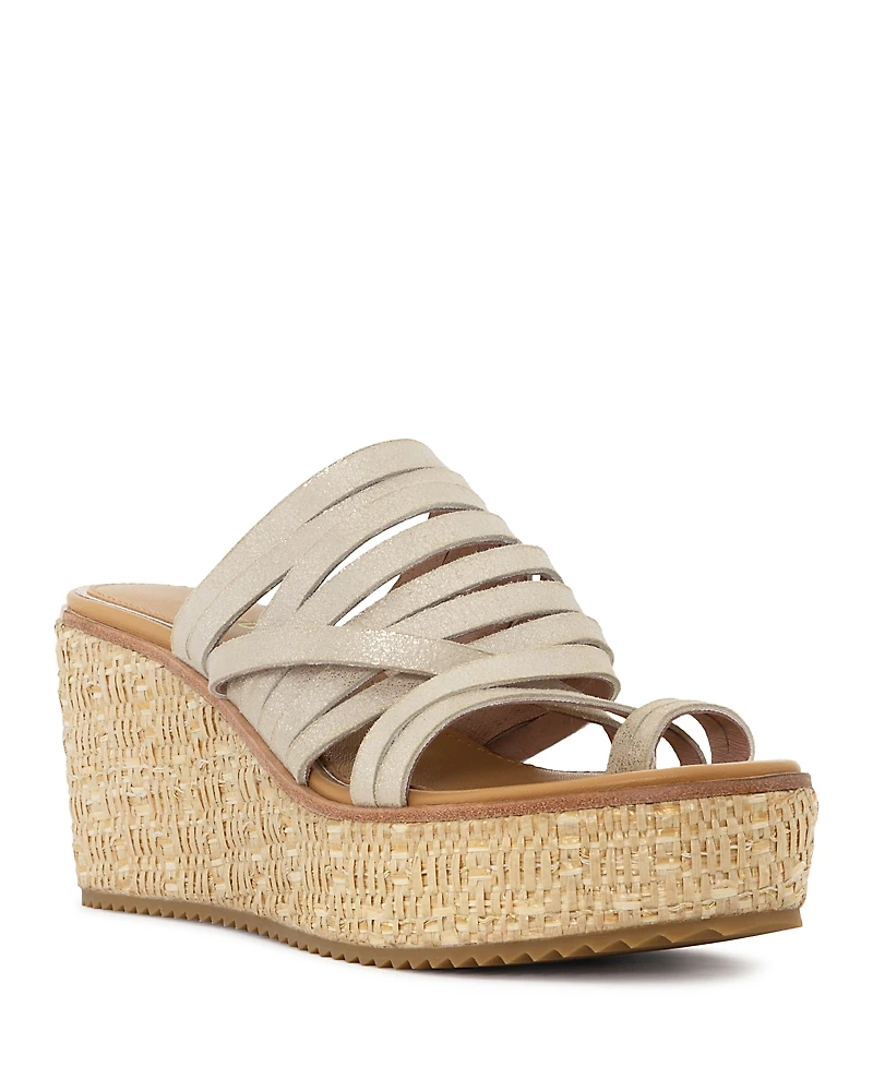 Donald Pliner Women's Leather Toe Loop Wedge Slide Sandals