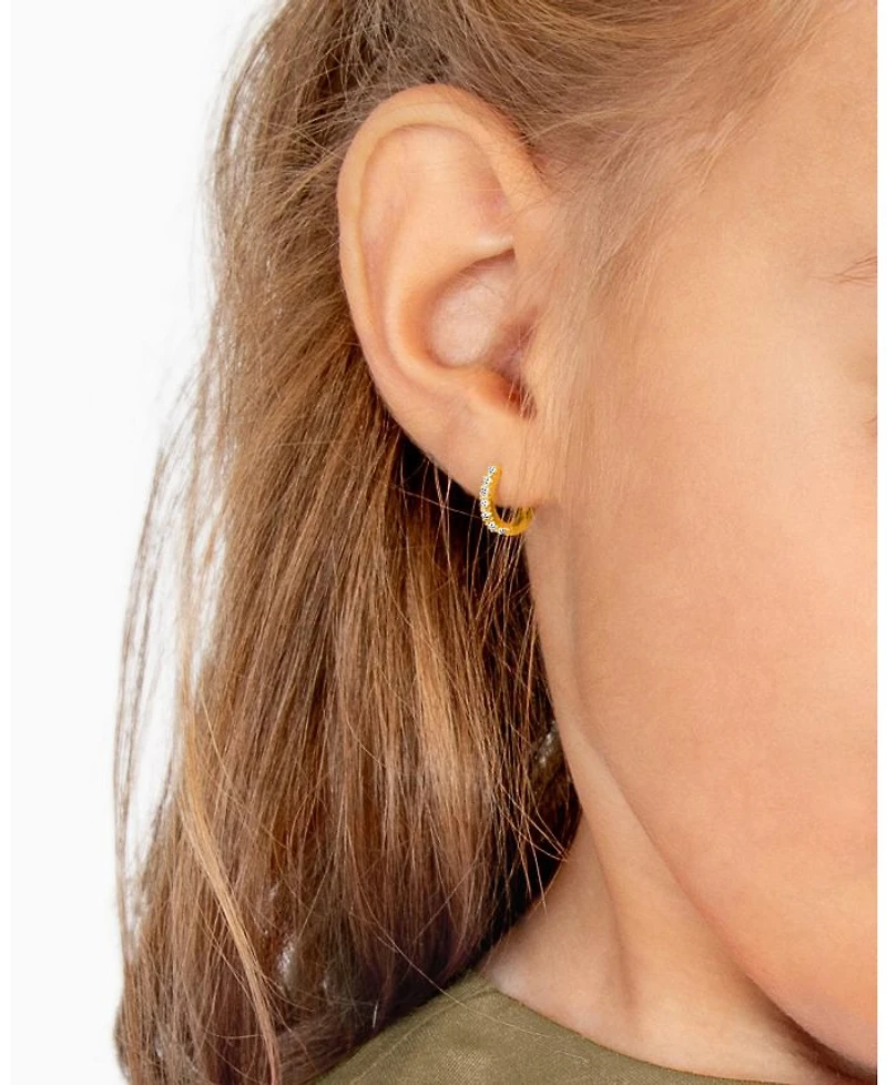 Girls' 14K Gold 9mm Timeless Pave Huggie Hoop Earrings - Baby, Little Kid, Big Kid
