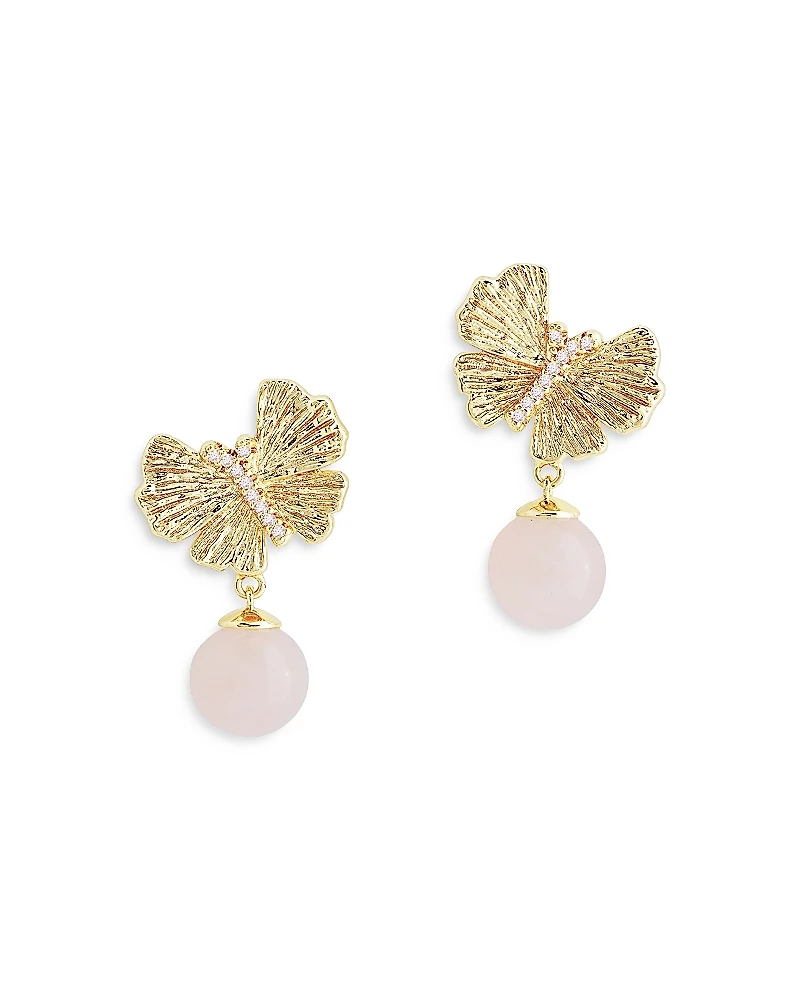 Anabel Aram Butterfly Rose Quartz Drop Earrings