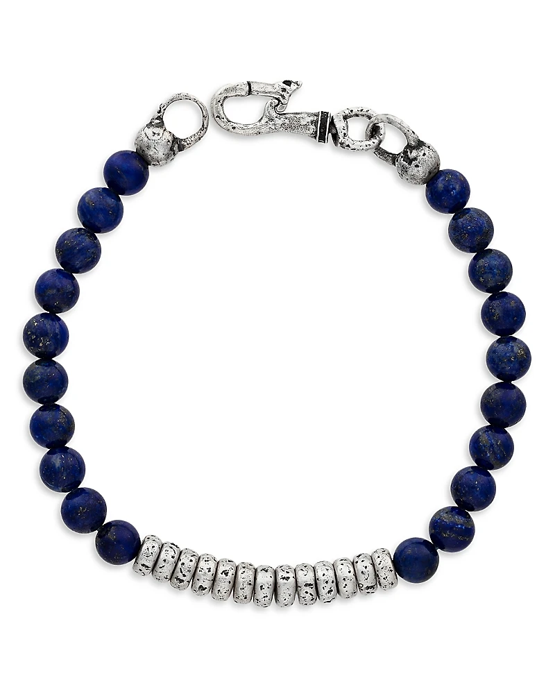 John Varvatos Sterling Silver Simit Lapis Lazuli Beaded Bracelet
