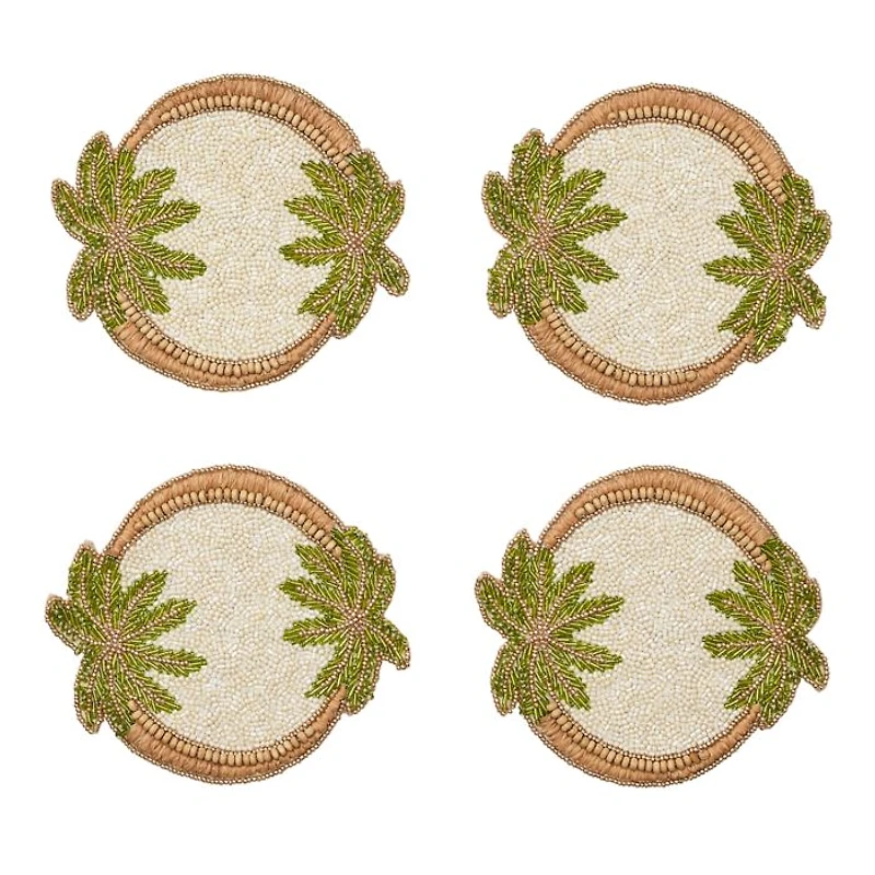 Oasis Coasters in Ivory, Green and Gold, Set of 4