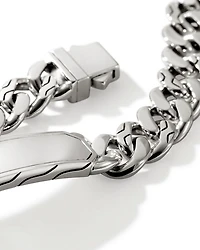 Men's Sterling Silver Carved Chain ID Plate Curb Link Bracelet