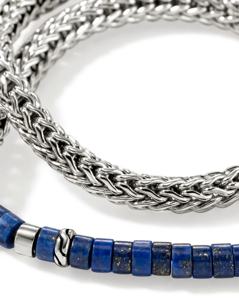 Sterling Silver Heishi Lapis Lazuli Beaded Double Wrap Bracelet