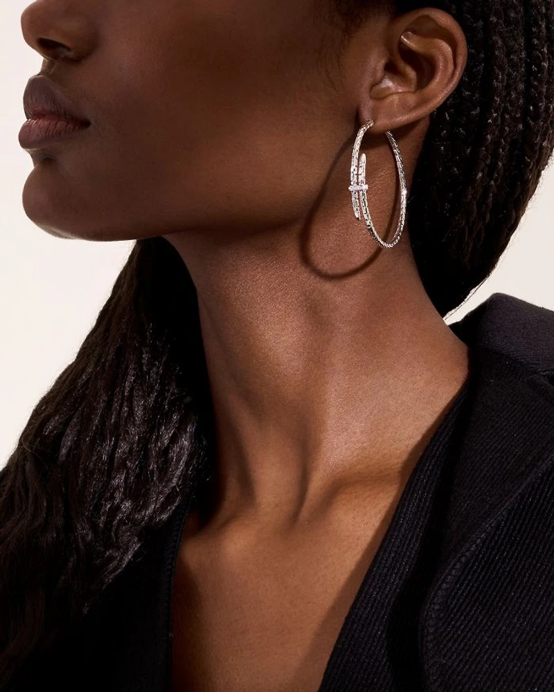 Sterling Silver Diamond Spear Hoop Earrings