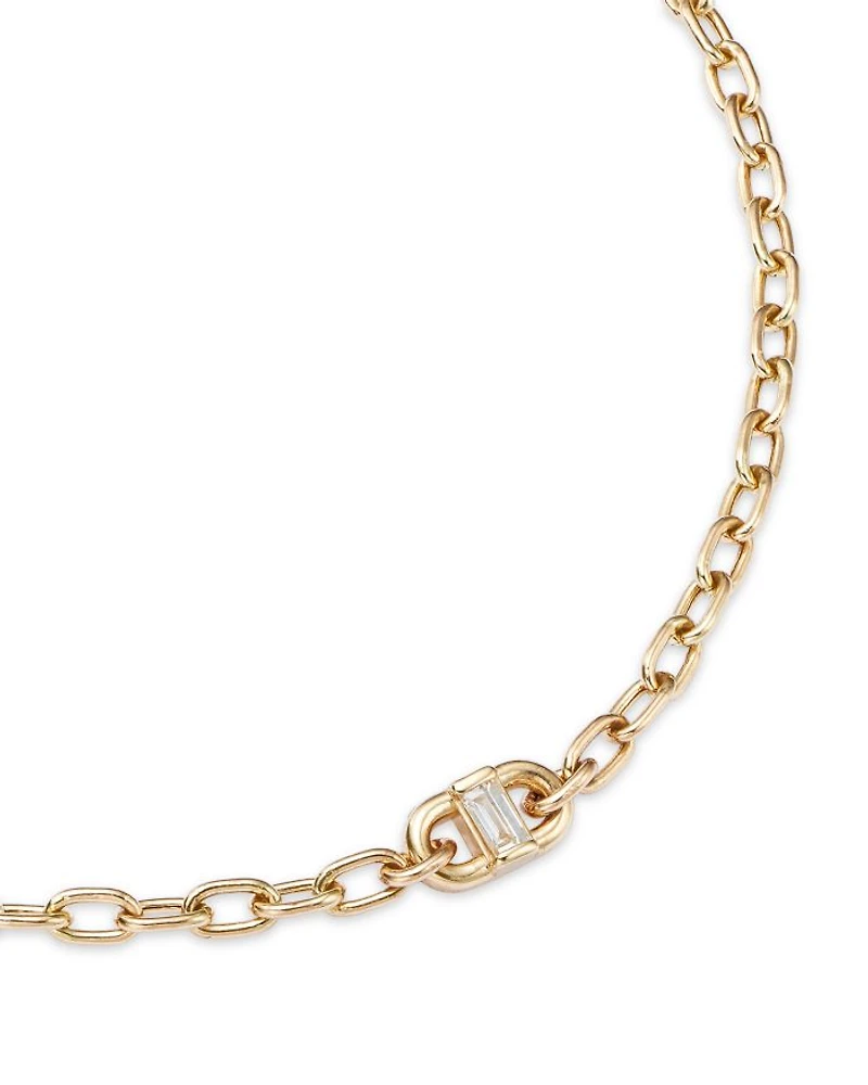 14K Yellow Gold Baguette Diamonds Diamond Baguette Oval Link Bracelet, 0.06 tcw