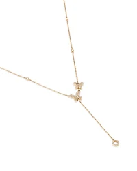 14K Yellow Gold Diamond Butterfly Lariat Necklace, 18"