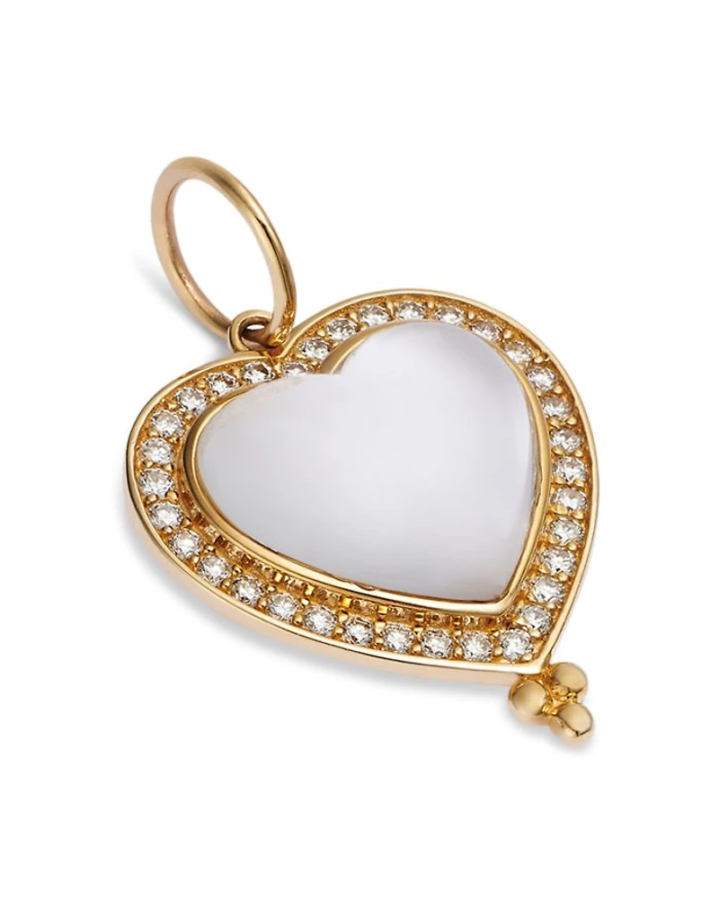 14K Yellow Gold Moonstone and Diamond Cut Out Heart Charm