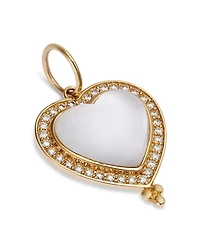 14K Yellow Gold Moonstone and Diamond Cut Out Heart Charm