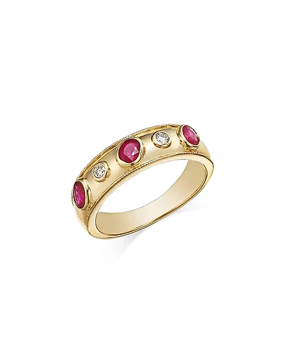 Bloomingdale's Fine Collection Ruby & Diamond Ring 14K Yellow Gold 0.10 tcw
