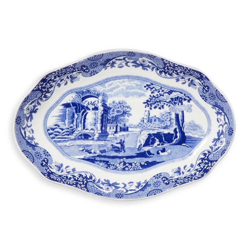 Blue Italian Oval Fluted Dish