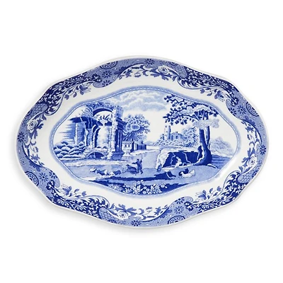 Blue Italian Oval Fluted Dish