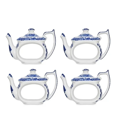 Blue Italian Teapot Napkin Rings - Set of 4