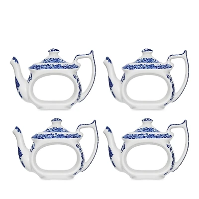 Spode Blue Italian Teapot Napkin Rings - Set of 4