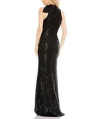 Sequined Soft Tie Halter Neck Column Gown