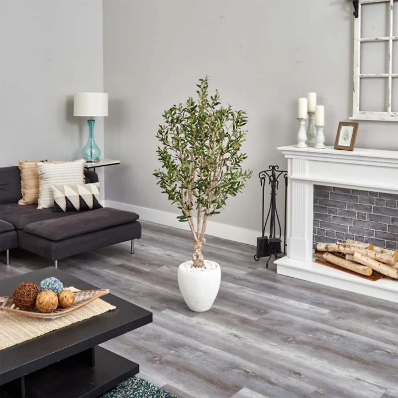 5ft. Olive Artificial Tree in White Oval Planter