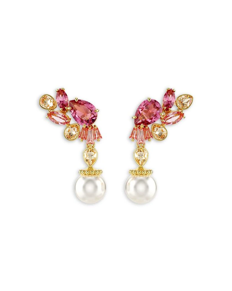 Gema Sakura Imitation Pearl & Crystal Mixed Cut Drop Earrings