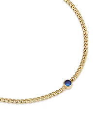 14K Yellow Gold Curb Chain Blue Sapphire Bezel Bracelet