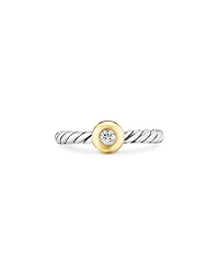 Petite Cable Flex Ring Sterling Silver with 14K Yellow Gold and Center Diamond, 2.8mm