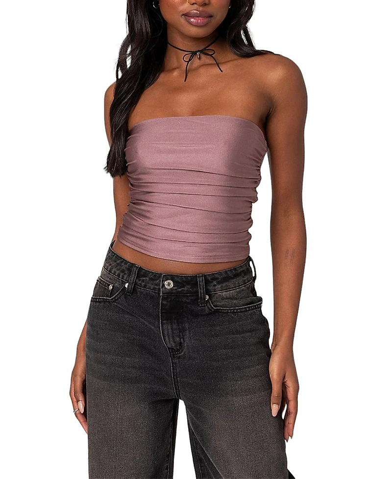 Edikted Maxeen Shiny Gathered Tube Top
