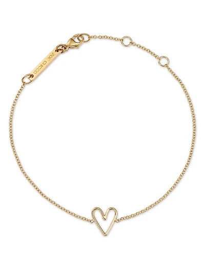 14K Yellow Gold Classic Open Heart Chain Bracelet
