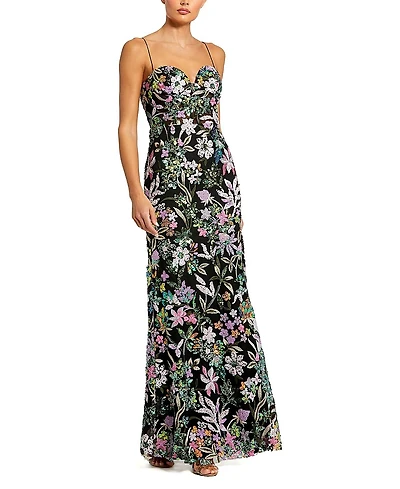 Mac Duggal Spaghetti Strap Bustier Embroidered Applique Gown