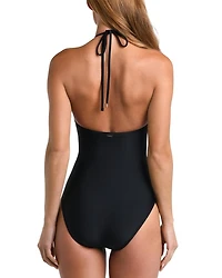 Leila Solid Halter Neck One Piece Swimsuit