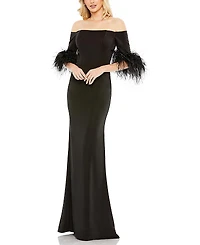 Mac Duggal Feather Trim Off The Shoulder Column Gown