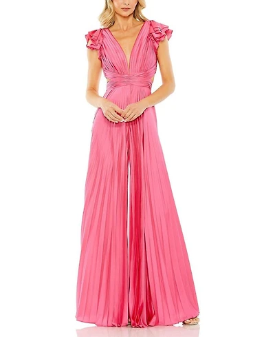 Ruffle Cap Sleeve Cutout Heat Pleated Jumpsuit