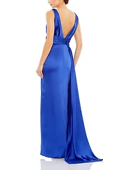 Sleeveless Overlay Train Detail Self Tie Draped Gown
