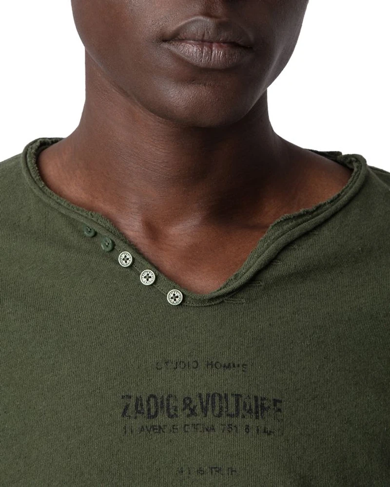 Monastir Cotton & Linen Logo Graphic Long Sleeve Henley