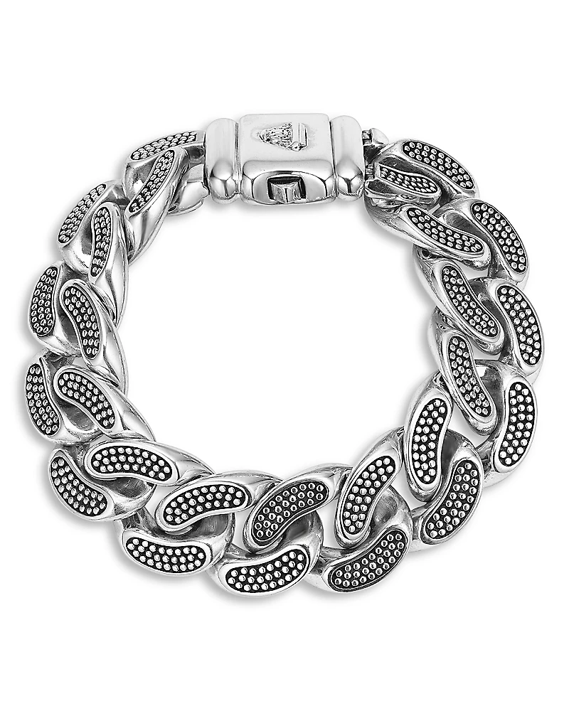 Lagos Men's Sterling Silver Anthem Caviar Bead Wide Curb Link Bracelet