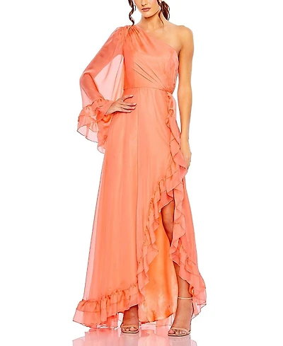 Mac Duggal One Sleeve Ruffled Hem Gown