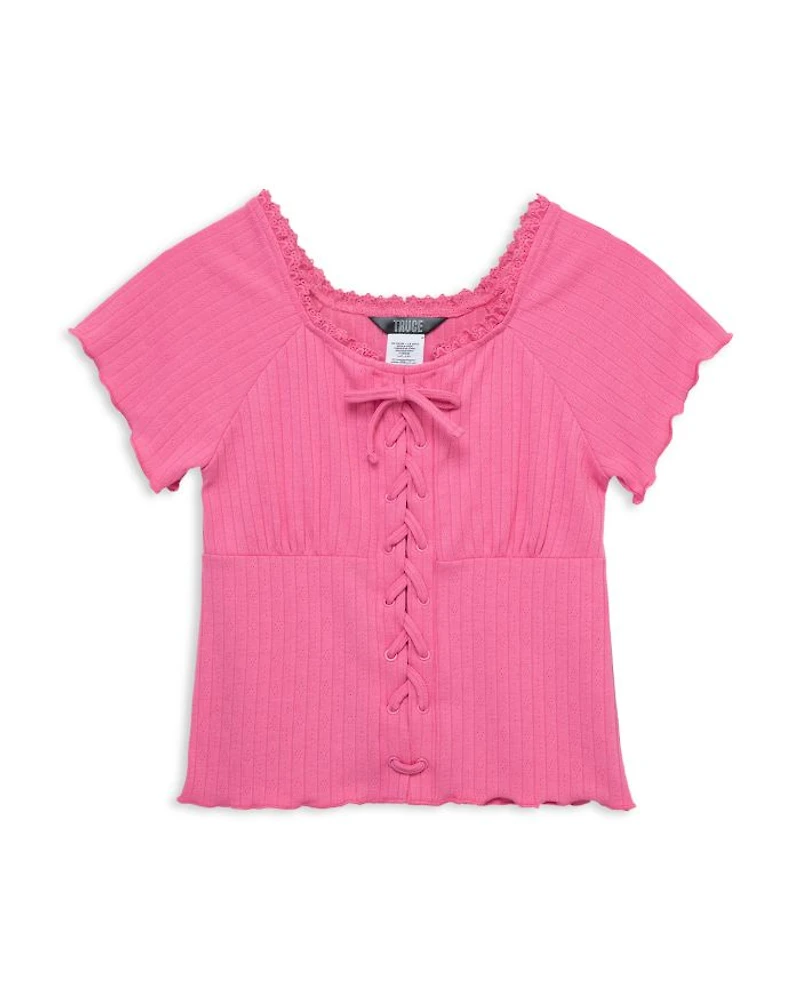 Girls' Mock Lace Up Knit Top - Big Kid
