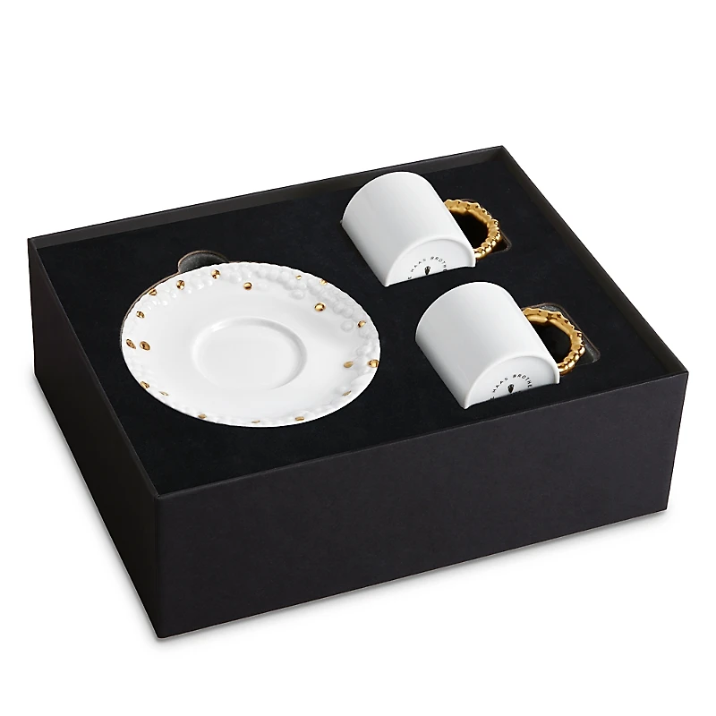 L'Objet Haas Mojave Gold Trim Espresso Cup & Saucer, Set of 2