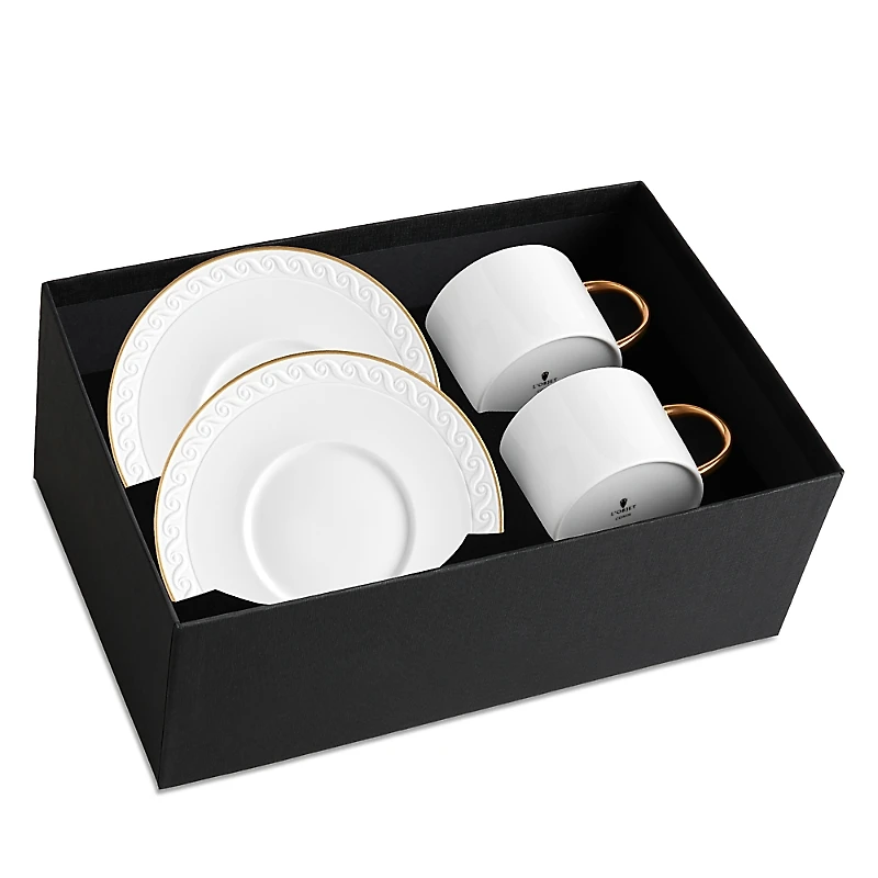 L'Objet Neptune Gold Trim Tea Cup & Saucer, Set of 2