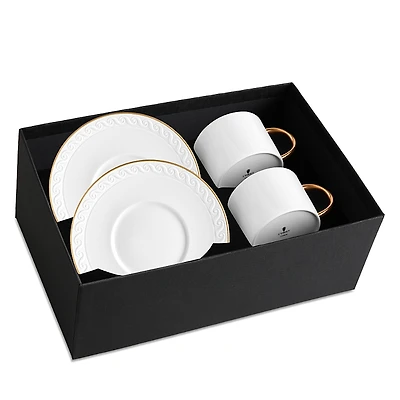 L'Objet Neptune Gold Trim Tea Cup & Saucer, Set of 2