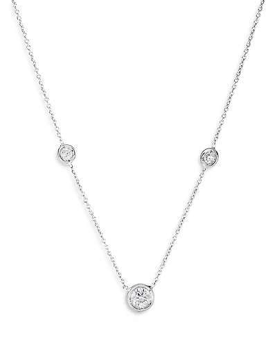 Roberto Coin 18K White Gold Diamond by the Inch Diamond Bezel Station Necklace, 16-18