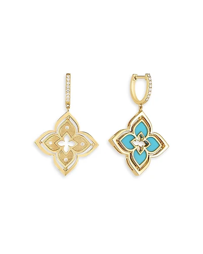 Roberto Coin 18K Yellow Gold Venetian Princess Pirouette Turquoise & Diamond Reversible Flower Drop Earrings